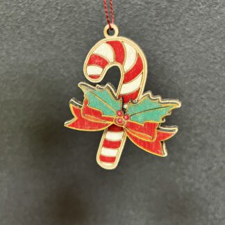 Дървена играчка за елха бастунче ръчна изработка