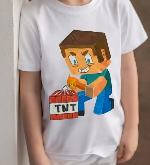 рисувана тениски на герой от играта Minecraf